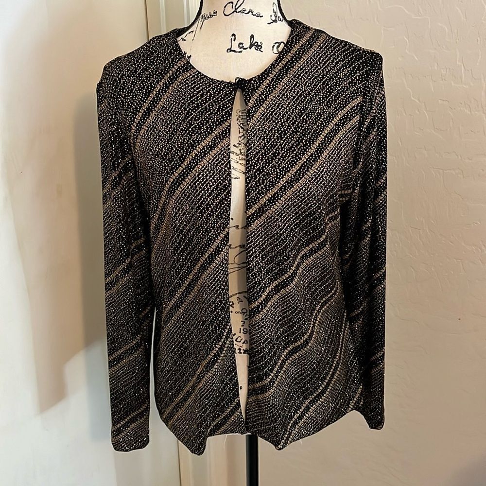 Xscape Embellished Bling Black Gold Evening Formal One Button Cardigan Mobwife